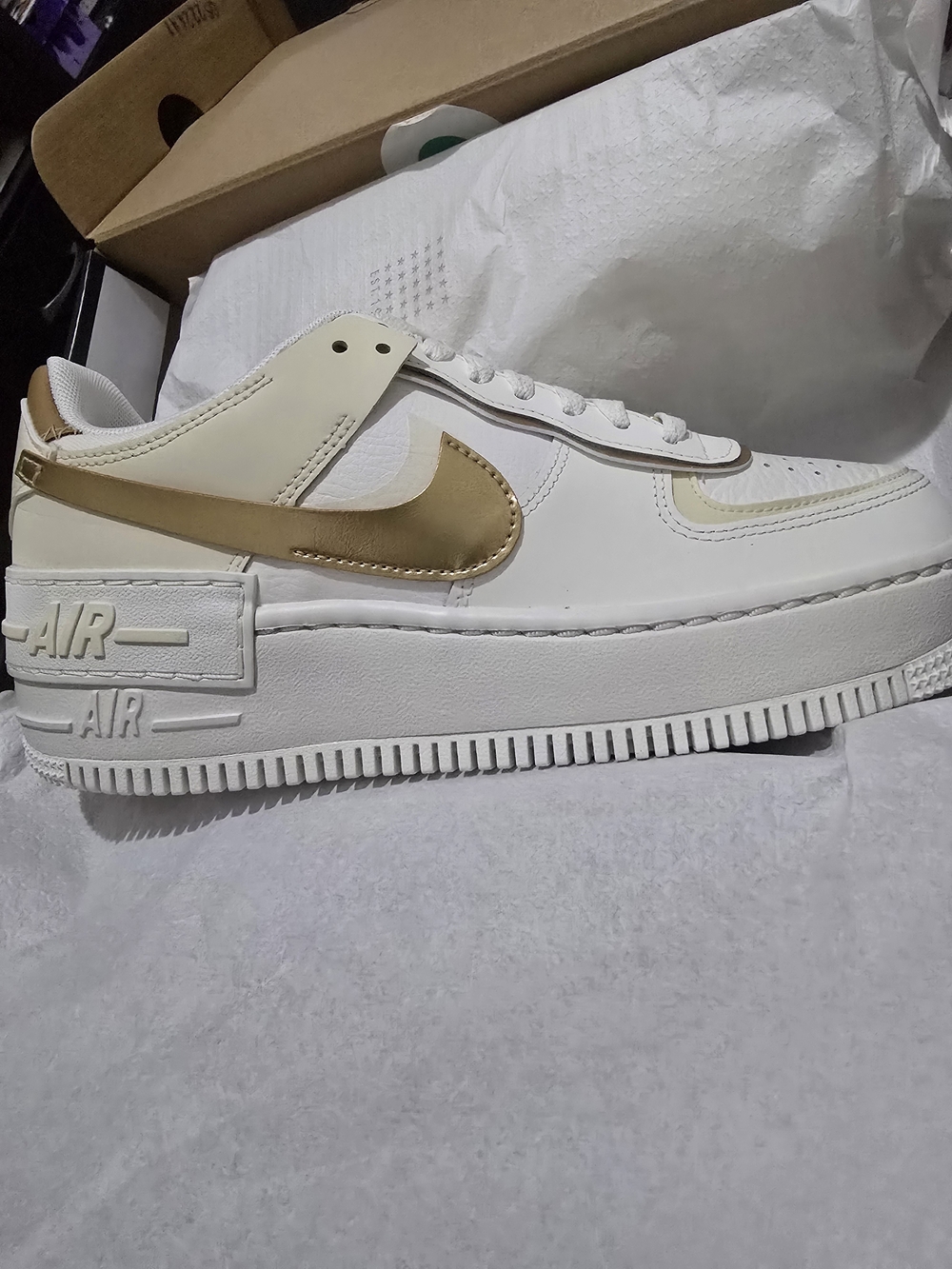 Women's White and Gold Athletic Sneakers